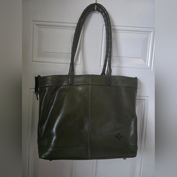 Elegant Olive Green Leather Tote Bag - Picture 2 of 12
